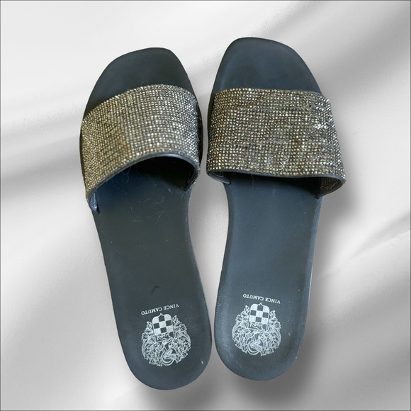 Vince Camuto Jaquell Pool Slides! Black and Silver Sequined EUC Size 8 - Picture 11 of 13